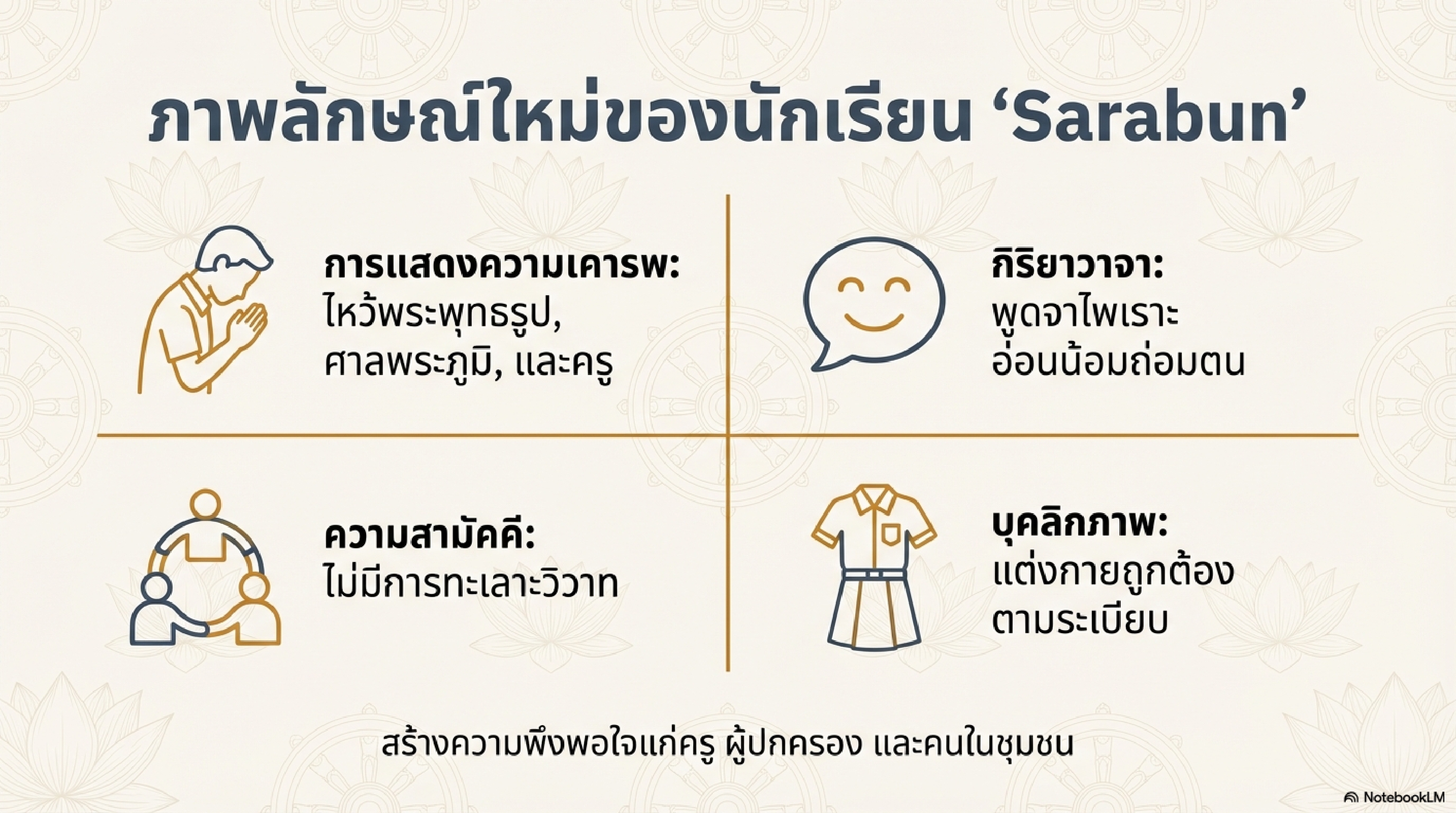 เผยแพร่ผลงานทางวิชาการในเว็บไซต์ (Website) รายงานการวิจัย เรื่อง การพัฒนาคุณลักษณะอันพึงประสงค์โดยใช้แนวทางโรงเรียนวิถีพุทธ สำหรับนักเรียนโรงเรียนเทศบาลบ้านไผ่